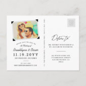 レインボーカラフル文字モダン写真Save The Date 案内ポストカード (裏面)