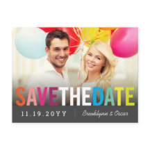 レインボーカラフル文字モダン写真Save The Date
