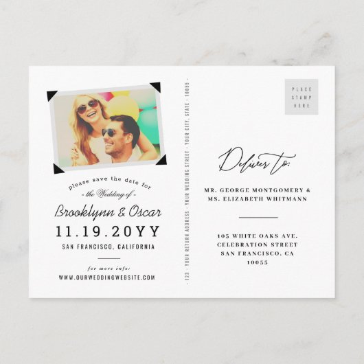 レインボーカラフル文字日付の写真はがきを保存 案内ポストカード (裏面)