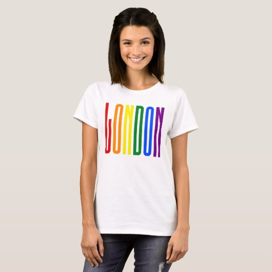 レインボーカラフル文字LGBTQロンドンゲイプライドLGBT Tシャツ (正面フル)