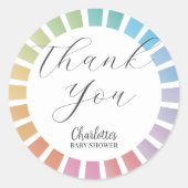 レインボーカラフル日が差すことベビーシャワーありがとう ラウンドシール (正面)