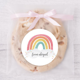 レインボーカラフル書道子供の誕生日 ラウンドシール