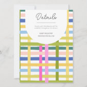 レインボーカラフル格子模様チェッカーボード赤ちゃんシャワー 招待状 (裏面)