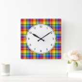 レインボーカラフル格子模様 スクエア壁時計 (ホーム)