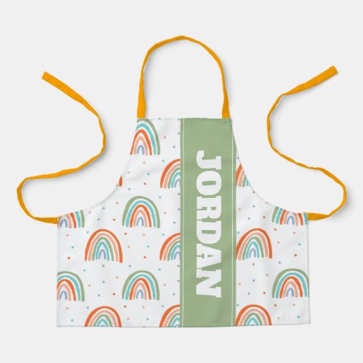 レインボーカラフル水玉模様パターン エプロン (正面)