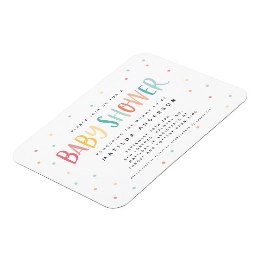 レインボーカラフル水玉模様ベビーシャワー招待 マグネット (左側)