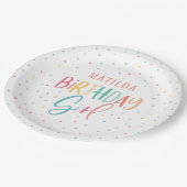 レインボーカラフル水玉模様誕生日ガール ペーパープレート (アングル)