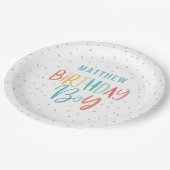 レインボーカラフル水玉模様誕生日ガール ペーパープレート (アングル)