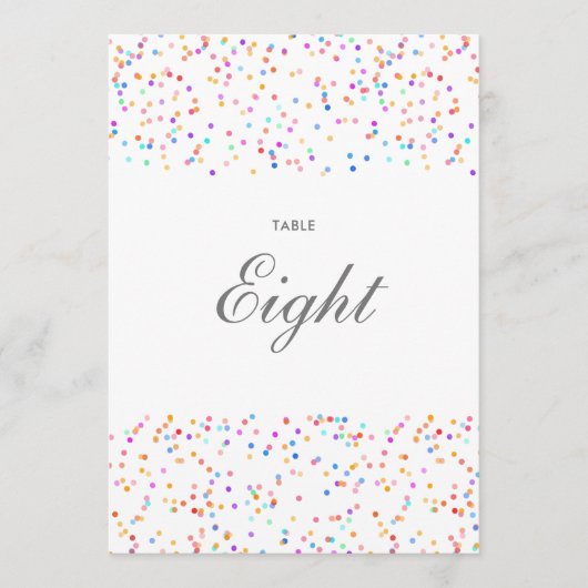 レインボーカラフル紙吹雪テーブル番号 招待状 (正面)