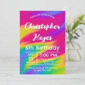 レインボーカラフル紙吹雪子供の誕生日パーティー 招待状 (スタンド正面)