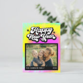 レインボーカラフル絞り染めハッピーニューイヤー写真 ポストカード (スタンド正面)