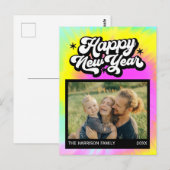 レインボーカラフル絞り染めハッピーニューイヤー写真 ポストカード (正面/裏面)