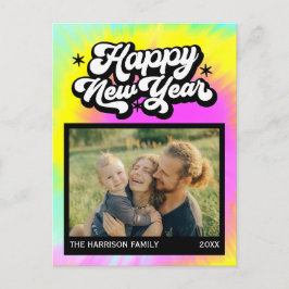 レインボーカラフル絞り染めハッピーニューイヤー写真 ポストカード