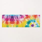 レインボーカラフル絞り染め名前をカスタムするママ ヨガマット (正面(横))