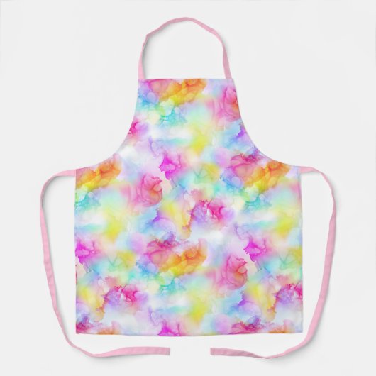 レインボーカラフル絞り染め水彩インク エプロン (正面)