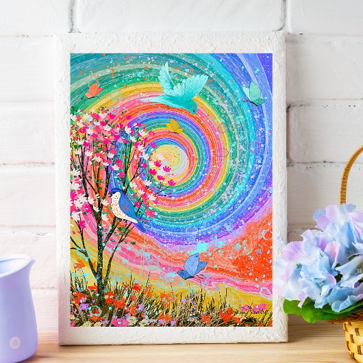 レインボーカラフル自然ワイルドフラワー。 ポスター