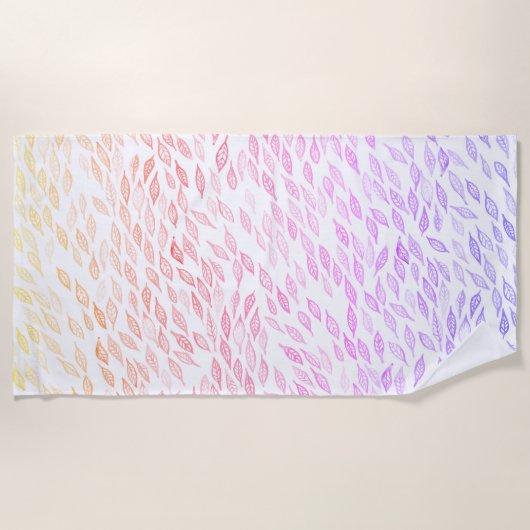 レインボーカラフル葉フェザー水の色パターン ビーチタオル (正面)