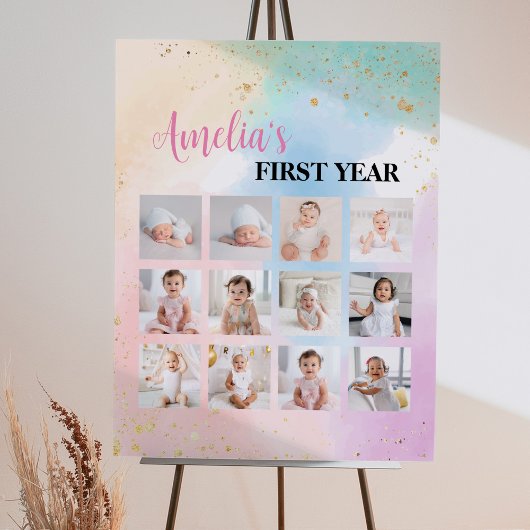 レインボーカラフル誕生日フォトマイルストーンサイン ポスター