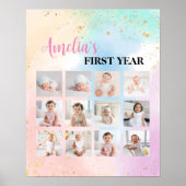 レインボーカラフル誕生日フォトマイルストーンサイン ポスター (正面)