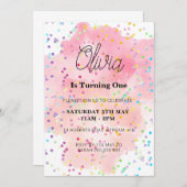 レインボーカラフル誕生日水彩 招待状 (正面/裏面)