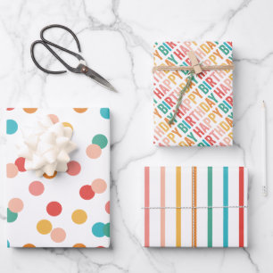 レインボーカラフル誕生日 ラッピングペーパーシート