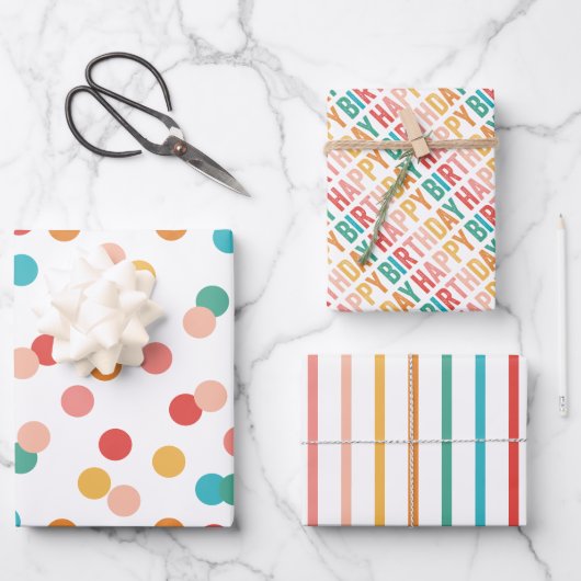 レインボーカラフル誕生日 ラッピングペーパーシート (正面)