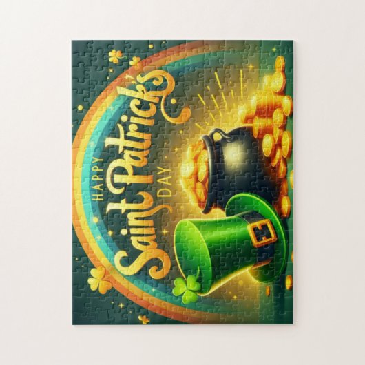 レインボーカラフル金ゴールドサンパトリックの日 ジグソーパズル (縦)
