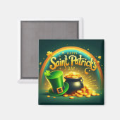 レインボーカラフル金ゴールドサンパトリックの日 マグネット (正面/裏面)