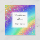 レインボーカラフル金ゴールドホログラフィックラグジュアリーモダン スクエア名刺 (正面)