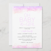 レインボーカラフル雲白Oh赤ちゃんガールシャワー 招待状 (正面)