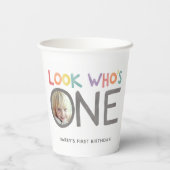 レインボーカラフル1歳の誕生日 |写真 紙コップ (裏面)