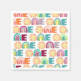 レインボーカラフル&サンズ1stバースデーウォーターカラー スタンダードカクテルナプキン