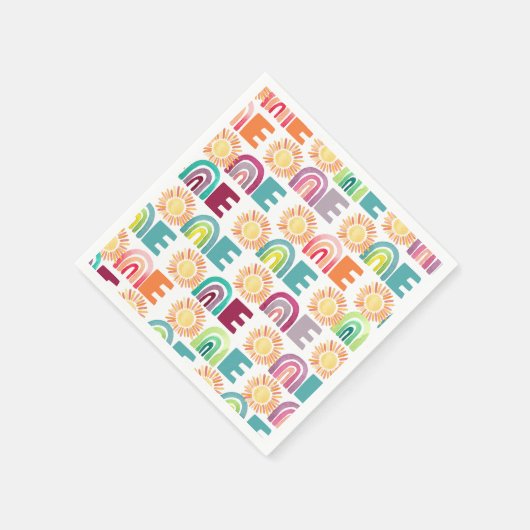 レインボーカラフル&サンズ1stバースデーウォーターカラー スタンダードカクテルナプキン (角)