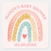 レインボーカラフル&ハートガールベビーシャワー スクエアシール (正面)
