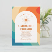 レインボーカラフルGroovy Wavy Bohoの結婚Qrコード 招待状 (スタンド正面)