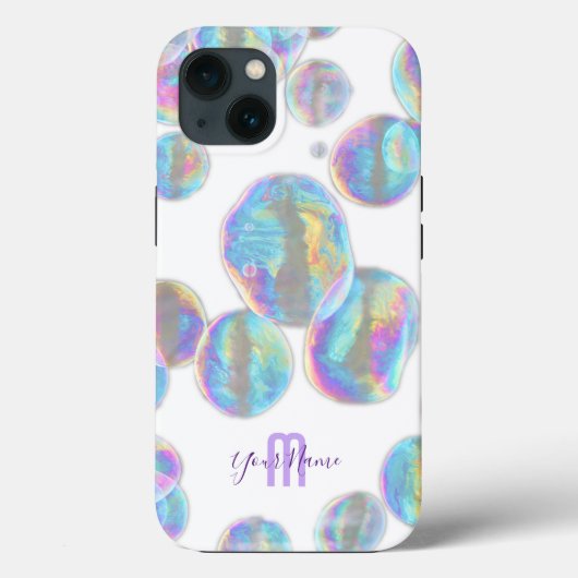 レインボーカラーきらめくバブル個人モノグラム! Case-Mate iPhoneケース (裏面)