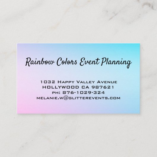 レインボーカラーとグリッターイベントプランナー 名刺 (裏面)