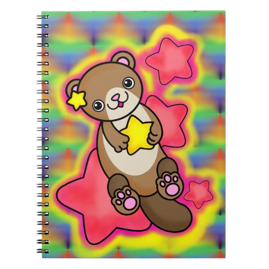 レインボーカラーのかわいいスターサイケデリックター ノートブック (正面)