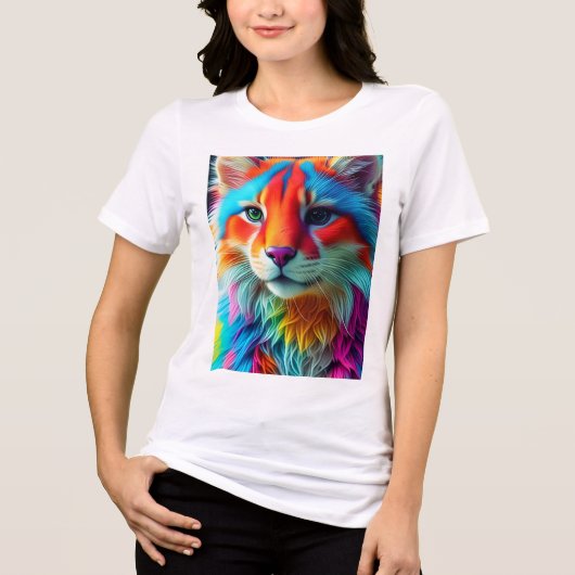 レインボーカラーのもふもふ猫-68587 トライブレンドＴシャツ (正面)