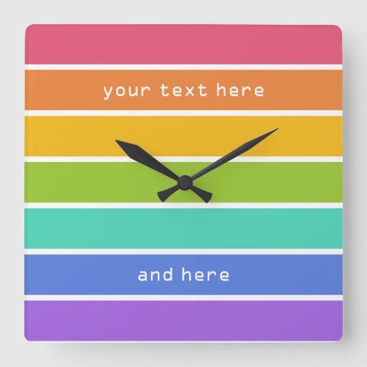 レインボーカラーのカスタムウォールクロック スクエア壁時計 (正面)