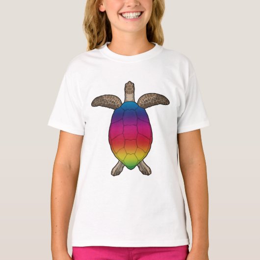 レインボーカラーのカメ Tシャツ (正面)