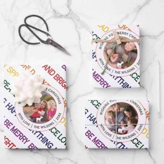 レインボーカラーのクリスマスの願い写真 ラッピングペーパーシート (正面)