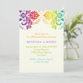 レインボーカラーのダマスク結婚式のリハーサルディナー 招待状 (スタンド正面)