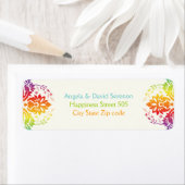 レインボーカラーのダマスク結婚式 ラベル (インサイチュ)