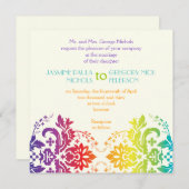 レインボーカラーのダマスク結婚式 招待状 (正面/裏面)