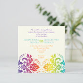 レインボーカラーのダマスク結婚式 招待状 (スタンド正面)