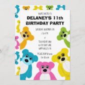 レインボーカラーのテディベアかわいいキッズパーティー 招待状 (正面/裏面)