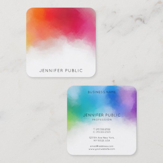 レインボーカラーのトレンモダングカラフル抽象芸術 スクエア名刺 (正面/裏面)