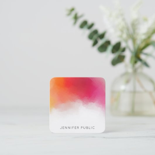 レインボーカラーのトレンモダングカラフル抽象芸術 スクエア名刺 (スタンド正面)