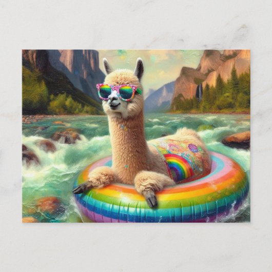 レインボーカラーの可愛いアルパカ ポストカード (正面)